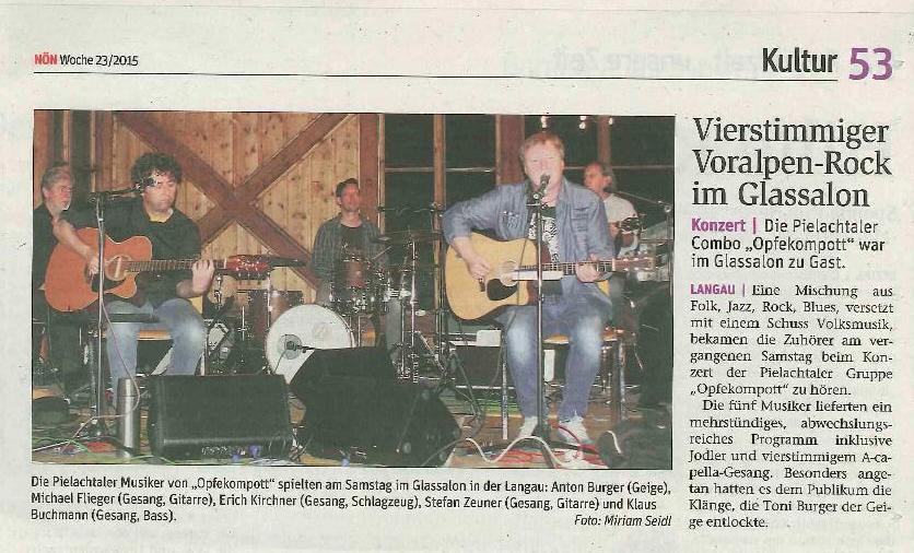 NÖN - Bericht über das Konzert im Glassalon in der Langau 2015;